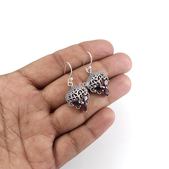 Orecchini Pendenti A Goccia Di Granato Rosso Riempiti In Oro 14 - Foto 7