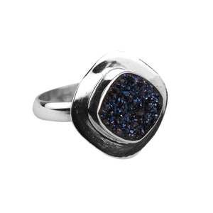 Bague avec pierres précieuses druzy bleues naturelles, bague en argent sterling 925, US8, belle bague tendance pour femme, nouvelle bague tendance, cadeau pour elle image 9