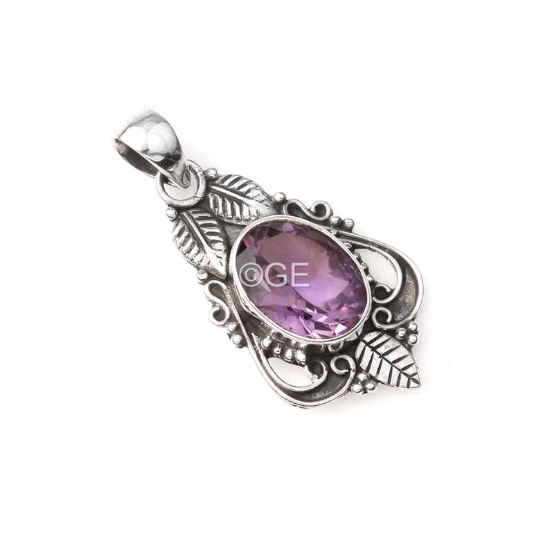 February Birthstone Solid 925 Sterling Silver Leaf Design Necklace Pendant Natural Amethyst Gemstone Pendant New Design Pedant jewelry