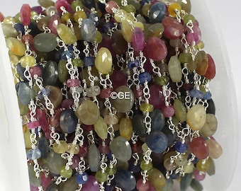 Multi Sapphire Briolette Rosary Chain: Wire Wrapped Gemstone Finding