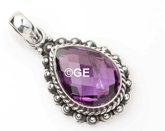 Handmade Teardrop Amethyst Pendant, 925 Sterling Silver