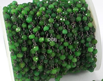 Chapelet émeraude vert émeraude : connecteur gainé de fil de laiton, 3-4 mm