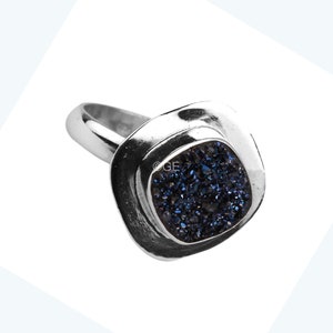 Bague avec pierres précieuses druzy bleues naturelles, bague en argent sterling 925, US8, belle bague tendance pour femme, nouvelle bague tendance, cadeau pour elle image 2