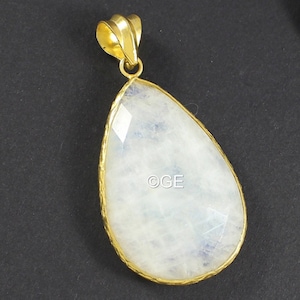Natural Rainbow Moonstone Pendant, Big Pear Shape Rainbow Moonstone Necklace Pendant, Women&#39;s Pendant Gift, 925 Sterling Silver Big Pendant