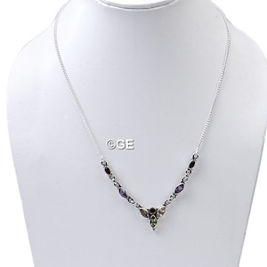 Natural Multi Gemstone Necklace, Amethyst Peridot Gemstone Necklace, Multi Stone Women&#39;s Necklace, 925 Sterling Silver Necklace Jewelry