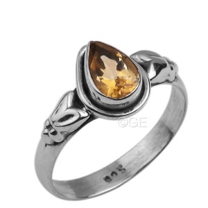 Handmade Pear Citrine Ring: Sterling Silver Stacking Jewelry