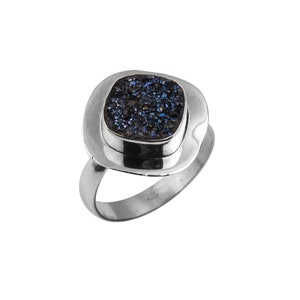 Bague avec pierres précieuses druzy bleues naturelles, bague en argent sterling 925, US8, belle bague tendance pour femme, nouvelle bague tendance, cadeau pour elle image 6