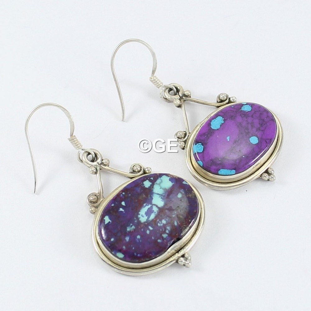 Copper Turquoise Earring, Mohave Turquoise Semi Precious Purple Stone Earring, 925 Sterling Silver Earring, Gift For Doughter, Free Shipping