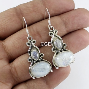 Rainbow Moonstone Silver Jewelry, 925 Solid Silver Pear Shape Stone Earrings, Designer Handmade Gemstone Earrings, Women Jewelry For Her