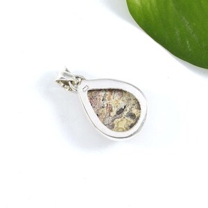 Puede incluir: Pendiente de plata con una piedra de &aacute;gata en forma de l&aacute;grima de color marr&oacute;n, blanco y gris.