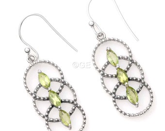 Boucles d'oreilles péridot élégantes en argent| Boucles d'oreilles en pierres précieuses péridot | Bijoux péridot | Pierre de naissance d'août | Cristal de péridot vert, livraison gratuite