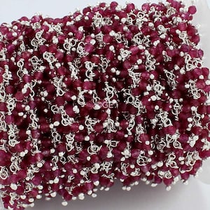 Ruby Cluster Chains, Silver Vermail Rosary Chain, 2mm Round Rosary Chain, Jewelry Making Chain By Feet, Wire Wrapped Rosary, Brass Jewelry