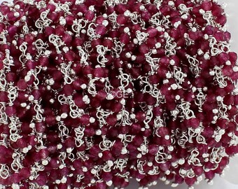 Rubin Cluster Rosenkranz Kette: Silber Vermeil, 2 mm Rund, Schmuckherstellung mit Fuß