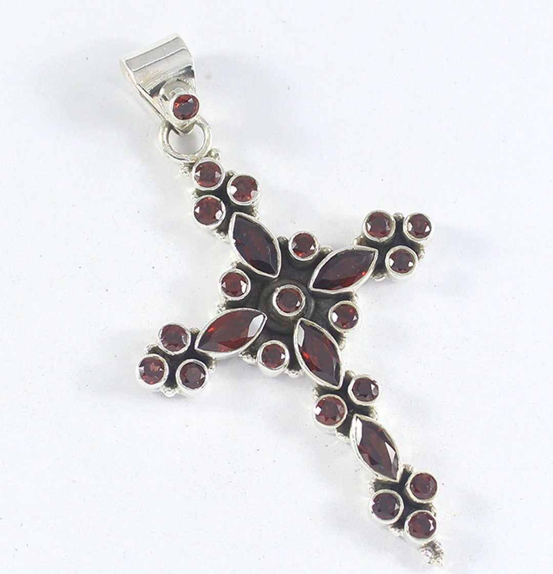 925 Sterling Silver Garnet Cross Pendant Christian Necklace Gifts - Etsy