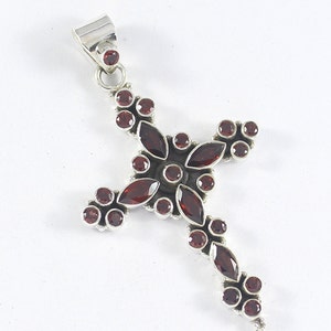 Sterling Silver Garnet Cross Pendant, Sterling Silver Gemstone Cross, Garnet Jewelry, Sterling Silver Cross Pendant, Gemstone Cross Pendant