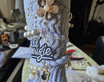 Pearl & Charm Embellished Socks: Gray &quot;A Lil Bougie&quot; Edition