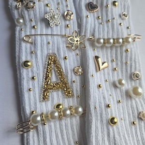 Junk Charm Slouch Socks Comfortable Socks with Charms - White Socks | Personalization Available | GOLD CHARM Theme PATCH Included