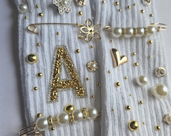 Junk Charm Slouch Socks Comfortable Socks with Charms - White Socks | Personalization Available | GOLD CHARM Theme PATCH Included