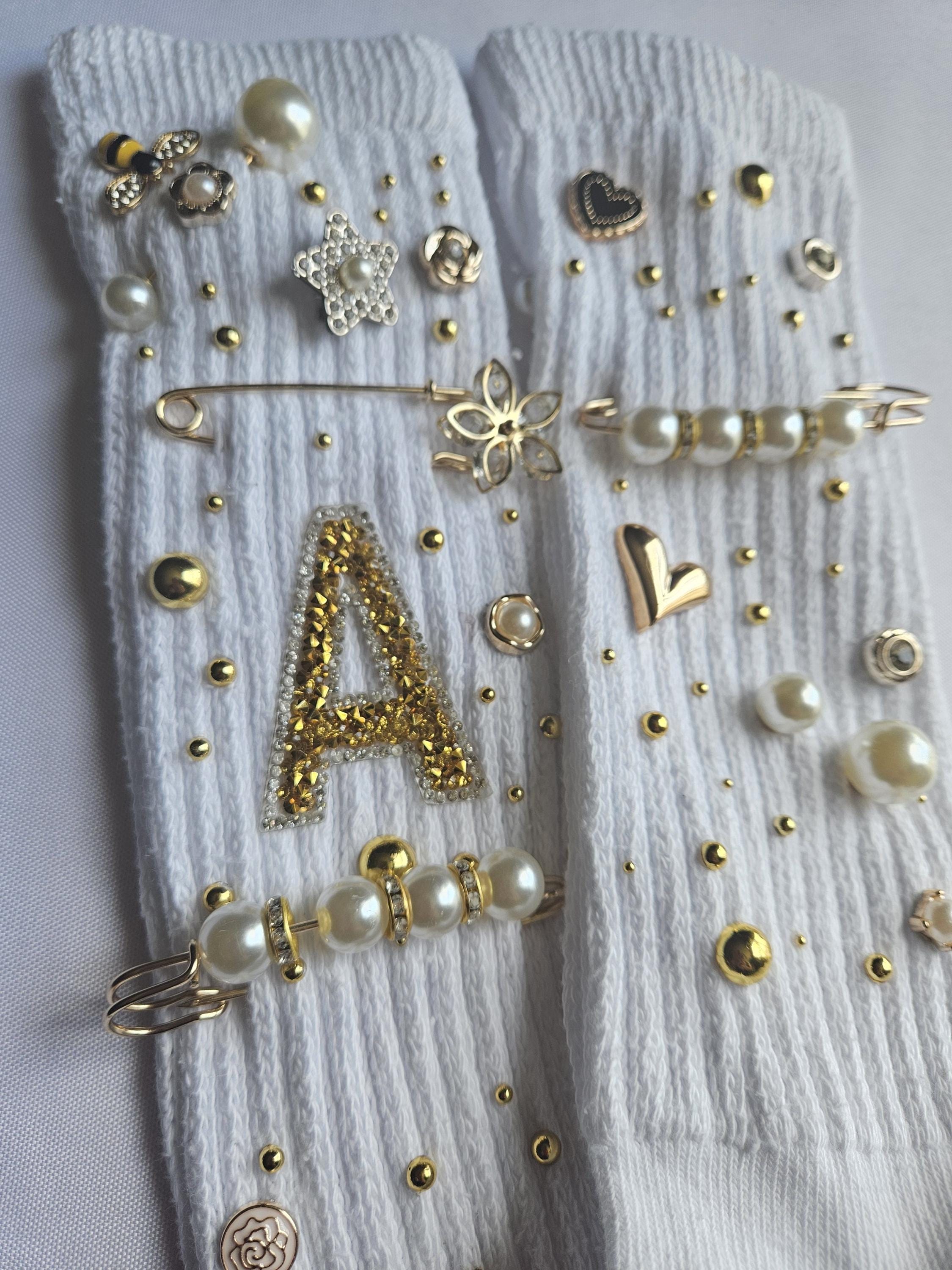 Slouch Socks with Gold Charms: Personalized Initial Socks