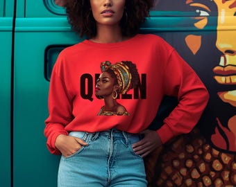 女王の横顔ポートレートクルーネック｜アフリカンヘッドラップアートスウェットシャツ