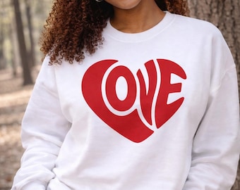 LOVEハートスウェットシャツ | 心地よいバレンタインクルーネック