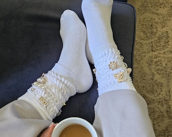 Junk Charm Slouch Socks: White Cotton Blend Socks, Size 9-11