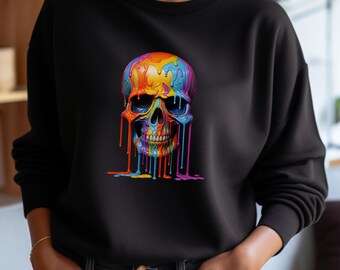 Painted Skull Full Festive Halloween Shirt For Fall Festival and Halloween Fun
