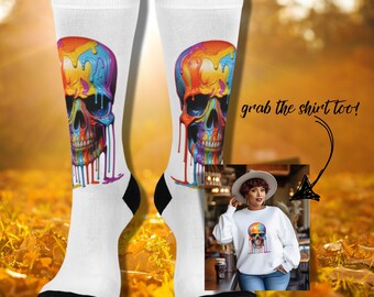 Painted Skull Halloween Socks for Halloween Sweatshirt Matchup Fun Socks Halloween Skull