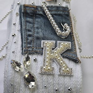 Denim Junk Charm Slouch Socks: Personalized Initial Socks