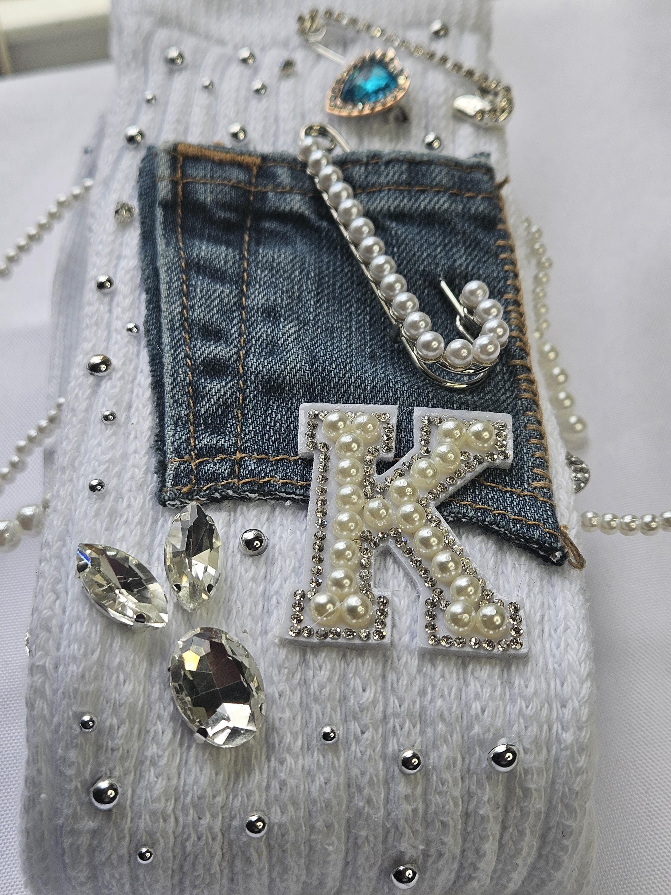Denim Junk Charm Slouch Socks: Personalized Initial Socks