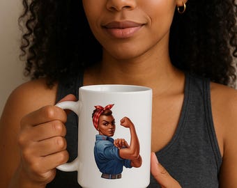 ロージー・ザ・リベッターのイラスト入りマグカップ | 強い女性のためのコーヒーカップ