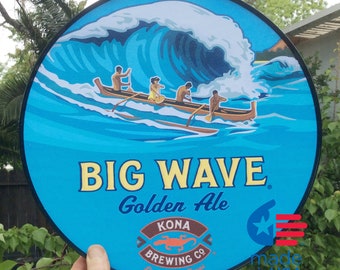 Kona Brewing Golden Ale logo, as a framed round poster