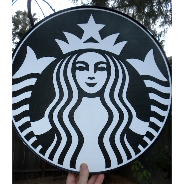 Starbucks black siren logo, as a framed round poster