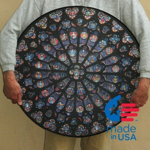 Notre Dame de Paris SOUTH window, as a framed round poster