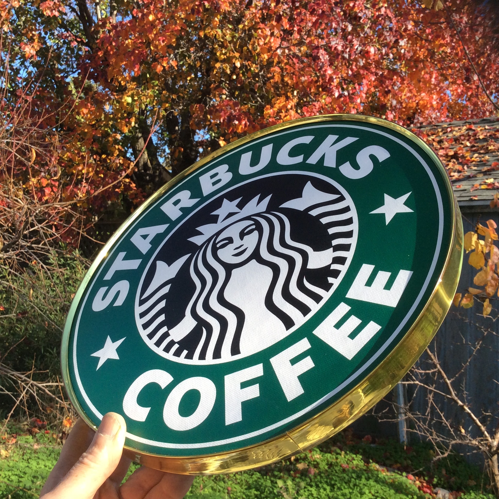 Starbucks 看板 緑色 STARBUCKS Green Logo, as a Framed Round Poster - Etsy