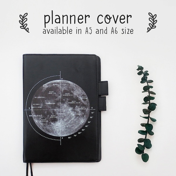 Moon Map Cover for Hobonichi, Midori, A5, A6 Notebooks, Lunar, Galaxy, Constellation Pattern, Stars Notebook Cover