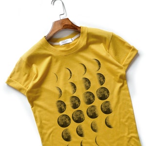 Moon Phase T-Shirts Moon T-Shirt Full Moon Top High Quality Super Soft Unisex Mustard