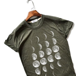 Moon Phase T-Shirts Moon T-Shirt Full Moon Top High Quality Super Soft Unisex Heather Olive