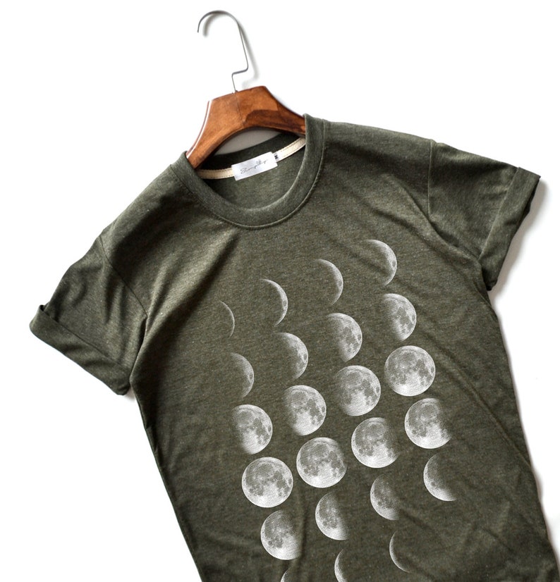 Moon Phase T-Shirts Moon T-Shirt Full Moon Top High Quality Super Soft Unisex Heather Olive