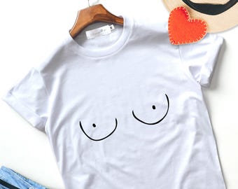 Boob Outline Graphic T-Shirt: Handmade Unisex Tee