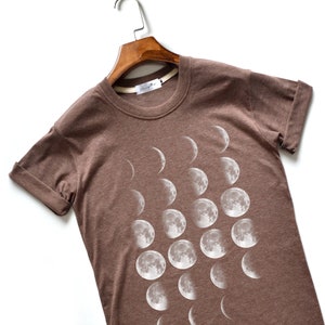 Moon Phase T-Shirts Moon T-Shirt Full Moon Top High Quality Super Soft Unisex Heather Brown