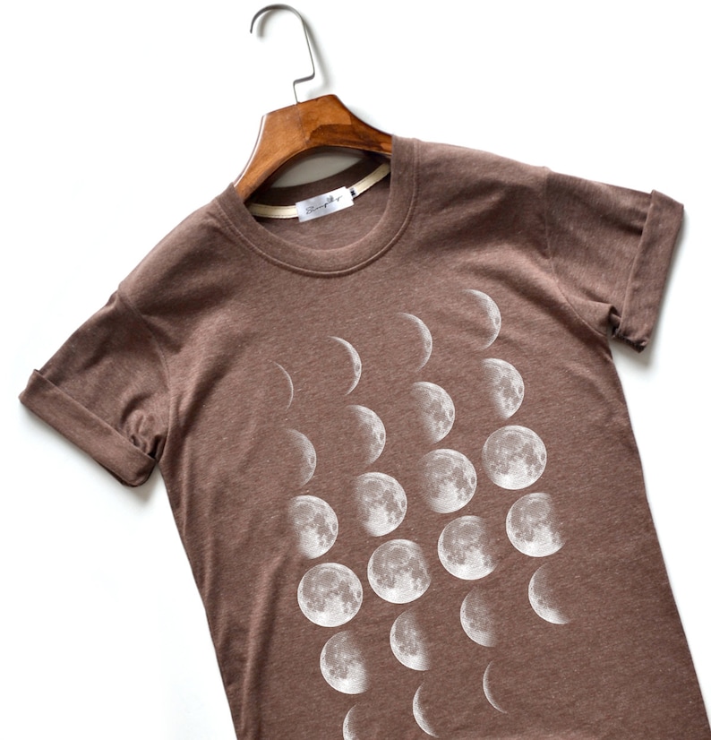 Moon Phase T-Shirts Moon T-Shirt Full Moon Top High Quality Super Soft Unisex Heather Brown