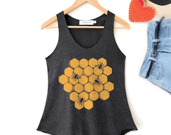 Honeycomb Bee Print Tank Top - Handmade clothing woman
