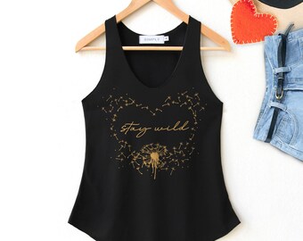 Regata com estampa de dente-de-leão: Camiseta floral "Stay Wild"