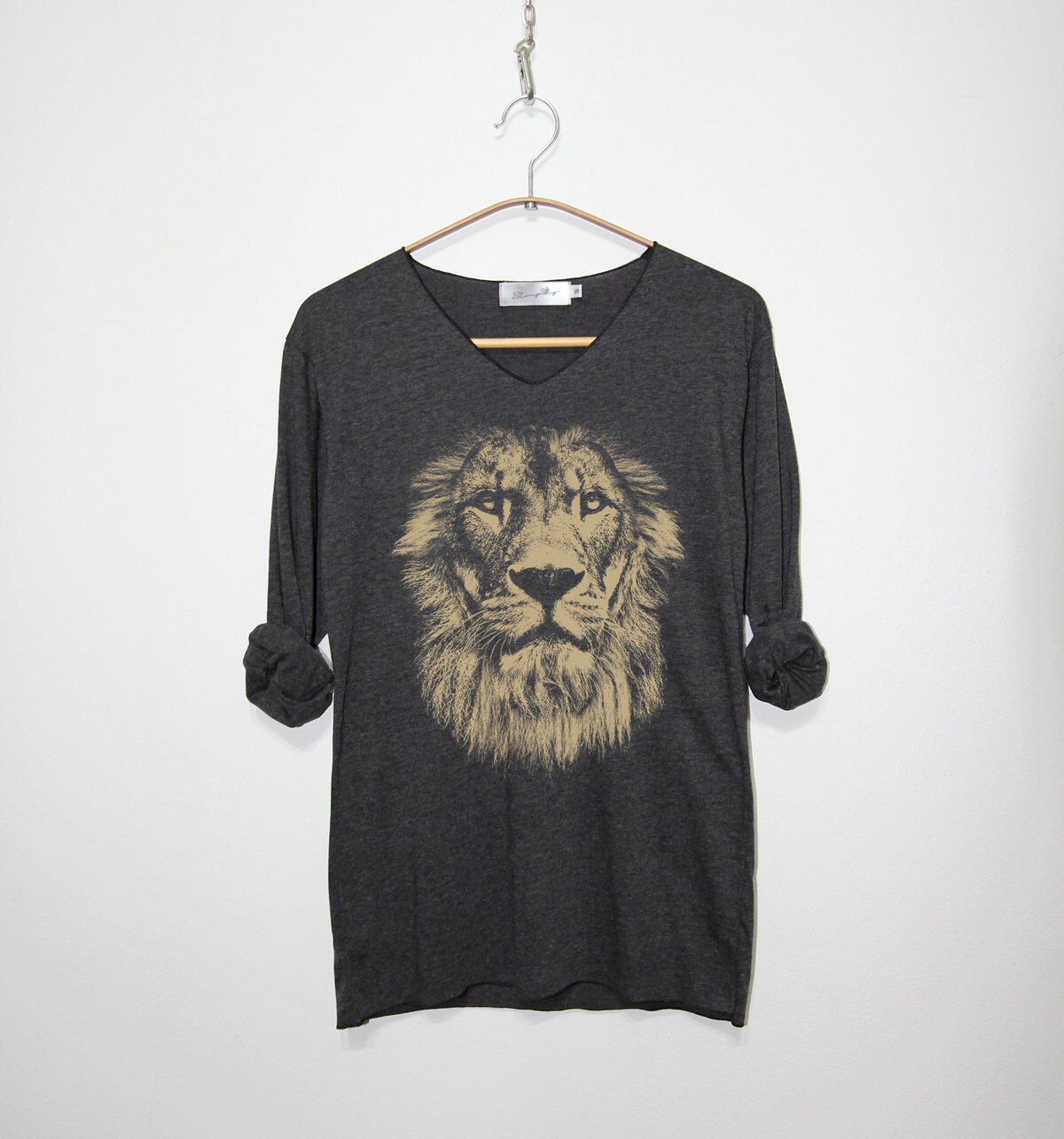 Lion face Shirt Lion graphic Shirt animals graphic V neck Long Sleeve Shirts Clothing Unisex