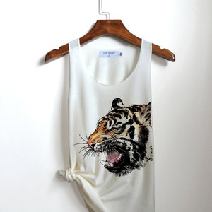 Tiger Graphic Tank Top: Handmade Silk Screen Womens Clothing