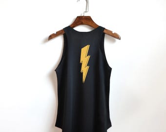 Lightning Bolt Back Print Tank Top - Handmade Silk Screen