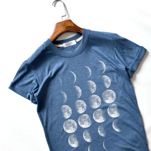 Moon Phase T-Shirts Moon T-Shirt Full Moon Top High Quality Super Soft Unisex Heather Blue