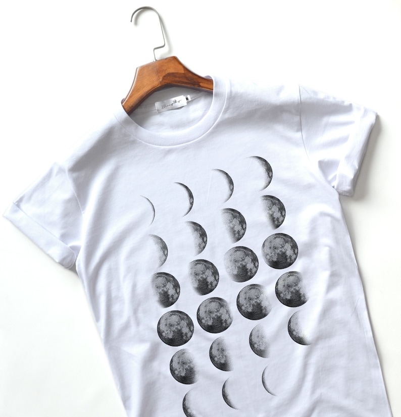Moon Phase T-Shirts Moon T-Shirt Full Moon Top High Quality Super Soft Unisex White
