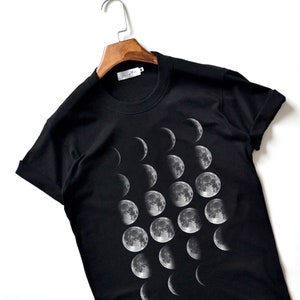 Moon Phase T-Shirts Moon T-Shirt Full Moon Top High Quality Super Soft Unisex Black